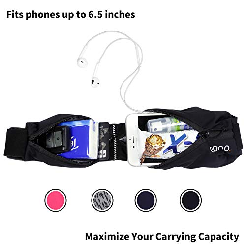 Eono by Amazon - Water Resistant Running Belt with Adjustable Elastic Strap, Large Capacity Running Waist Pack for Workouts, Exercise, Cycling, Walking, Travel & Outdoor Activities