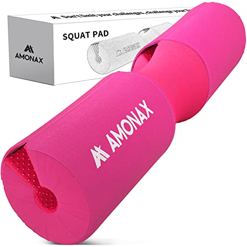 AMONAX Barbell Squat Pad, Extra Thick Foam Padding for Neck & Shoulder Support, Heavy Duty Gym Fitness Workout Cover for Women Hip Thrusts, Weight Lifting and Heavy Weight Squats (Pink)