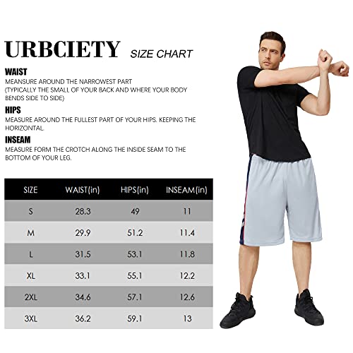 urbciety Men's 12'' Athletic Gym Shorts Long Basketball Running Shorts with Pockets, Gray Navy, Large Lange