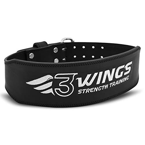 3WINGS Adjustable Weight Lifting Belt - 4 Inch Genuine Leather Padded Gym Belt - Great for Bodybuilding, Functional Training, Powerlifting, Deadlifts Workout, Squats Exercise, Premium Quality Belt (M)