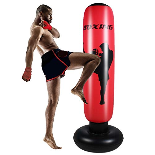 170cm Inflatable Free-Standing Boxing Punch Bag Fitness Punching Bag Stress Relief Sandbags Target Tower Bag Boxing Training Bag for Kids Adult Children