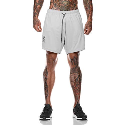 Borlai Men's Quick Dry Fitness Shorts Gym Running Shorts Double-Layer Sports Undershorts Summer Short, Size: M/L/XL/XXL/XXXL Light Grey