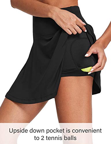 BALEAF Women's High Waisted Tennis Skirt Golf Active Sport Running Skorts Skirts Ball Pockets Black M