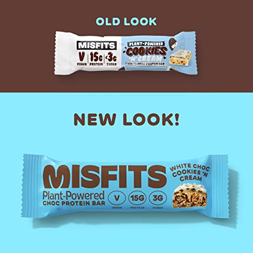 Misfits Vegan Protein Bar, Cookies & Cream, Plant Based Chocolate Protein Bar, High Protein, Low Sugar, Low Carb, Gluten Free, Dairy Free, 12 Pack