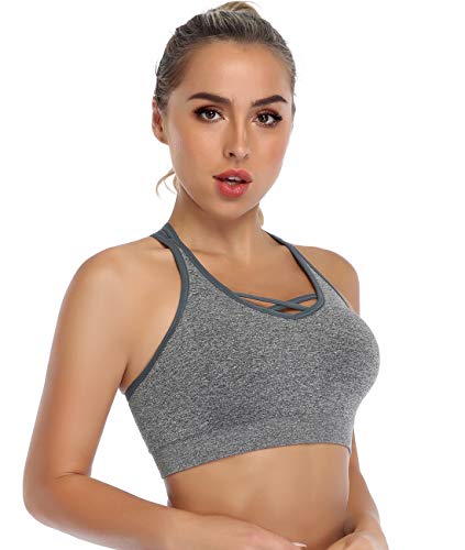 ANGOOL Padded Sports Bra Wirefree Mid Impact Yoga Bras Unique Cross Back Strappy for Gym Yoga