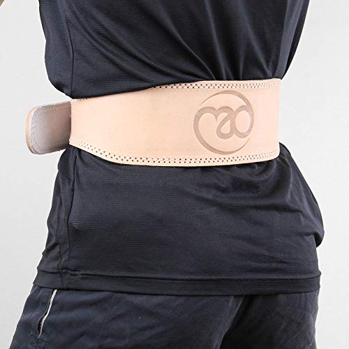 Fitness Mad Leather Weight Lifting Support Belt - Tan, Large