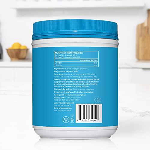 Vital Proteins Collagen Peptides Powder Supplement (Type I, III) - Hydrolyzed Collagen - 20g per Serving - Unflavored 567g Canister, 1-Pack