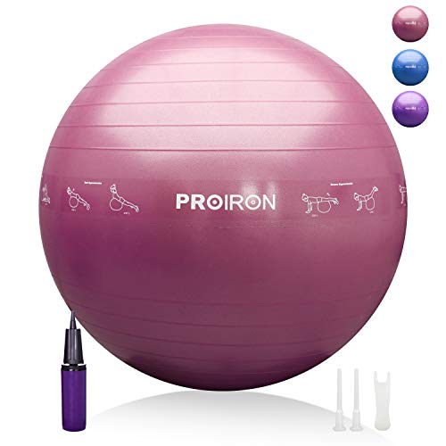 PROIRON Extra Thick Exercise Ball with Postures Shown, Yoga Ball 55cm 65cm 75cm, Anti-Burst Gym Ball, Swiss Ball with Pump for Yoga, Pilates, Fitness