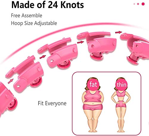 iBest Weighted Hula Hoop for Adults, 21 Knots Detachable Smart Hula Hoop, 2 in 1 Abdominal Massage/Fitness/Weight Loss Hula Hoop, 360-Degree Auto-Spinning Hoola Hoop for Waist, Hips, Abdomen(Pink)