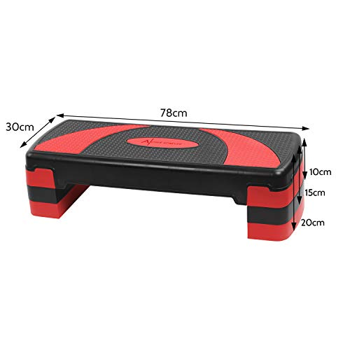 ACTIVE FOREVER Steppers for Exercise, Aerobic Step Board, Adjustable Height 10cm/15cm/20cm, Steps Equipment for Home & Office (Black Red)