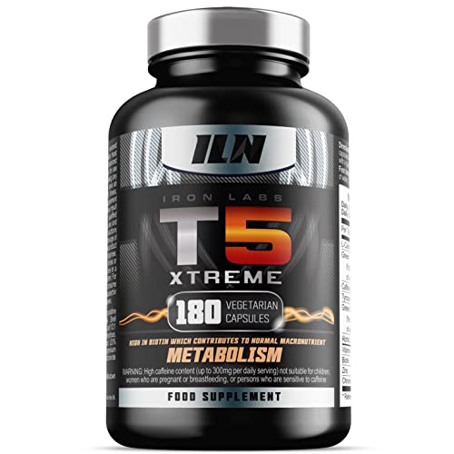Iron Labs T5 Xtreme for Men and Women – Keto Diet Friendly – Plus Green Tea Extract, L Carnitine and Caffeine – High in Chromium for Macronutrient Metabolism – 180 Vegetarian Capsules