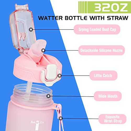 CodiCile Motivational water bottle,1L Sports Water Bottle with Straw and Time Markings,Leakproof Time Water Bottle with BPA Free Lid for Sports Gym Office Camping Running(1000ml, Gradient Pink)…