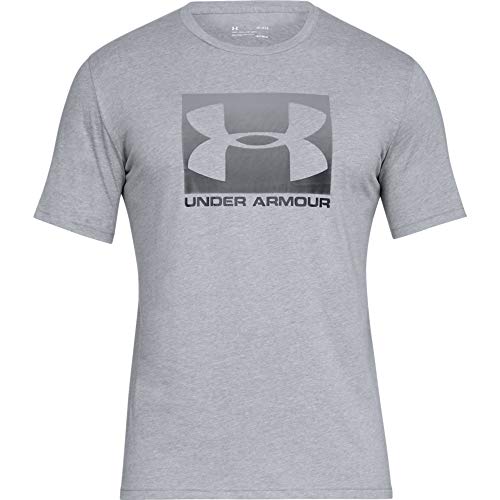 Under Armour UA BOXED SPORTSTYLE Short Sleeve, Stylish and Comfortable T Shirt for Men, Breathable Gym and Fitness Clothing Men ,Grey (Steel Light Heather/Graphite/Black (035)) ,Large