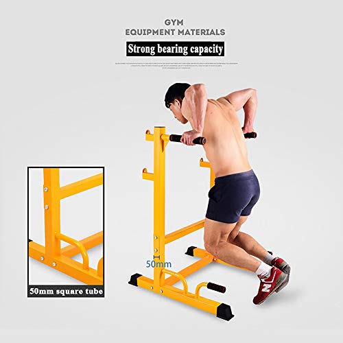 HStuiche Indoor Barbell Rack Power Tower - Home Gym Multi-Function Fitness Strength Training Equipment Workout Station, for Arms Flexion and Extension, Push Ups, Parallel Bar Lift (Color : Yellow)