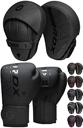 RDX Boxing Pads and Gloves Set, Maya Hide Leather KARA Hook and Jab Curved Focus Mitts with Punching Gloves for MMA, Muay Thai, Kickboxing Coaching, Martial Arts, Punching Hand Target Strike Shield
