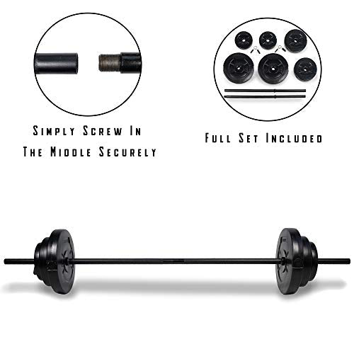 Phoenix Fitness 20kg Barbell Weight Set for Home Gym Fitness and Strength Training - Vinyl Adjustable Barbell Knurled Bar