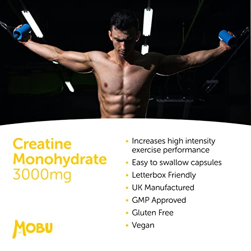 Creatine Monohydrate 750mg 120 Capsules | Muscle Growth, Workout Recovery, Bulk & Strength | Creatine Supplement | 3000mg Per Serving | UK Made | GMP Approved | MOBU