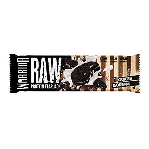 Warrior Raw High Protein Flapjack Bars 21g Protein Each - Low Sugar Snack Bars - Pack of 12 (Cookies & Cream) - Gym Store | Gym Equipment | Home Gym Equipment | Gym Clothing