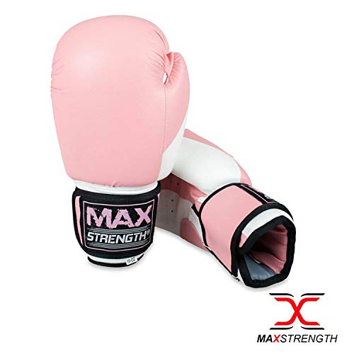 MAXSTRENGTH Muay Thai Rex Leather Pink White 6oz boxing gloves - Gym Store | Gym Equipment | Home Gym Equipment | Gym Clothing