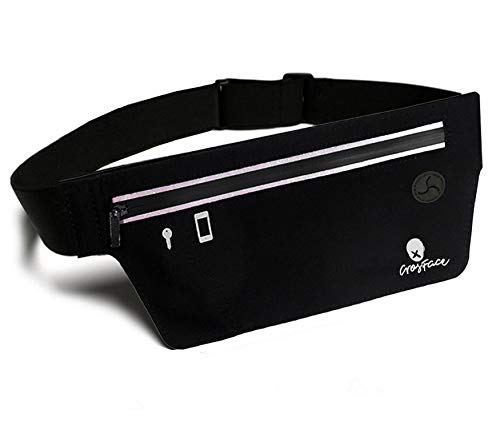 Slim Running Belt for all Phone (iPhone 12/11/X/8/7/6/SE/XR/XS/Max/Pro, Samsung Galaxy S20/S10/S9/S8/Plus). Sports Waist Pack for Runners, Fitness, Exercise, Gym Training and Outdoor Workouts (Black)