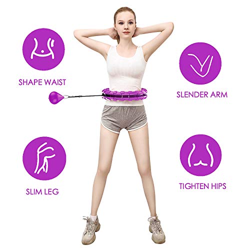 vita dennis Smart Hula Hoop for Adults and Kids Exercise 24 Detachable Knots Adjustable Weight Auto-Spinning Ball, Purple Smart Massage Weighted Hula Ring for Fitness Adult