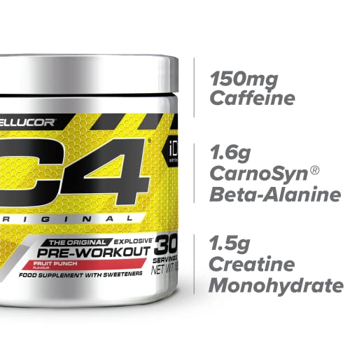 C4 Original Beta Alanine Sports Nutrition Bulk Pre Workout Powder for Men & Women | Best Pre-Workout Energy Drink Supplements | Creatine Monohydrate | Fruit Punch | 30 Servings