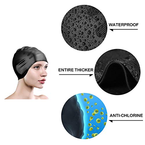 Traling Silicone Swimming Cap Adult, Waterproof Swim Hat for Men and Women Ladies Short Hair, With Anti-Tear Ergonomic Design Ear Pocket, Free Nose Clip and Ear Plugs (Purple)