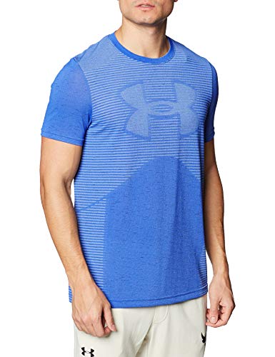 Under Armour Seamless Logo SS, Sporty and breathable gym t-shirt, comfortable running apparel with anti-odour technology and 4-way stretch Men, Blue (Emotion Blue / Black), L