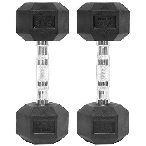 DTX Fitness 2x 5kg Rubber Dumbbell Hex Weights