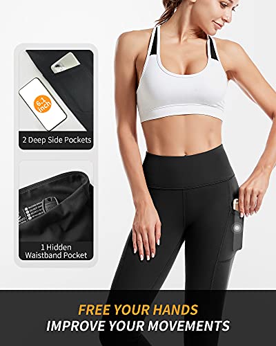 CAMBIVO Yoga Pants for Women, Gym Leggings Workout Leggings with Pockets, High Waisted Women Sports Running Tights Black