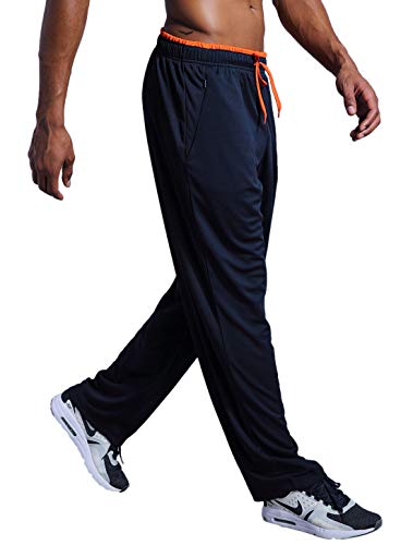LUWELL PRO Men's Jogging Bottoms with Pockets Quick Dry Gym Trousers Elasticated Waist Jogger Open Hem Tracksuit Athletic Pants for Workout, Nave Blue With Zipper Pocket, M