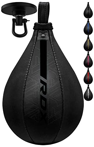 RDX Speed Bag Boxing Ball and Swivel Set, Maya Hide Leather Dodge Striking Mount Kit with Additional Bladder, MMA Muay Thai Punching Workout Kicking Martial Arts Training Home Gym Exercise Speedball