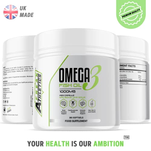Omega 3 Fish Oil 1000mg Double Strength EPA & DHA Softgel Capsules - 180 Capsules Suitable for Both Men & Women - Made in The UK