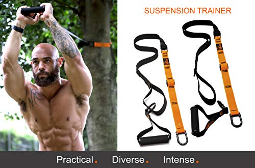AKLAAS Bodyweight Suspension Trainer + Door Anchor +5 Exercise Loop Bands | Home Suspension System Training Straps | Exercise Booklet | Home&Travel