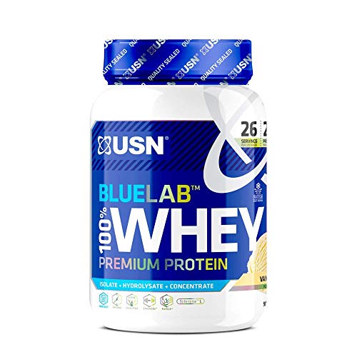 USN Premium Whey Protein Powder: Blue Lab Whey Vanilla 908 g, 100% Premium Post-Workout Protein Shakes With BCAAs and Tolerase