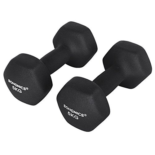 SONGMICS Set of 2 Dumbbells Weights Vinyl Coating Gym and Home Workouts Waterproof and Non-Slip with Matte Finish 2 x 5 kg SYL60BK