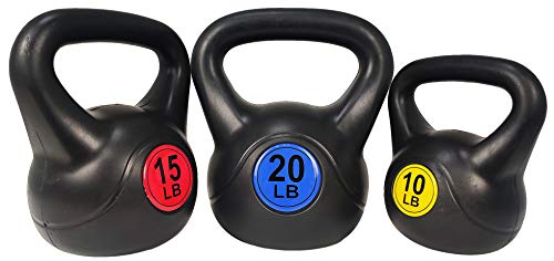 BalanceFrom Wide Grip 3-Piece Kettlebell Exercise Fitness Weight Set, Include 5 lbs, 10 lbs, 15 lbs or 10 lbs, 15 lbs, 20 lbs, Multiple