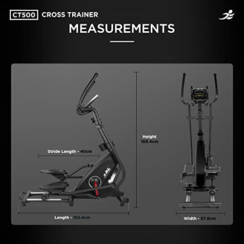 JLL CT500 Elliptical Cross Trainer, 2022 Version Magnetic Resistance, Adjustable Resistance, 7KG Flywheel, Tablet Holder, Bottle Holder, Heart Rate Sensor, 12 Months Warranty