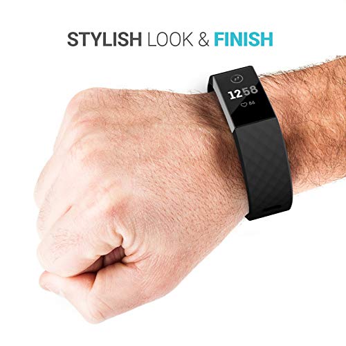 Yousave Accessories Compatible Strap For Fitbit Charge 3, Fitbit Charge 4, Silicone Fitbit Charge 3 Wristband, Sport Wrist Strap for the Fitbit Charge 3 and 4 - Small - Black - Gym Store