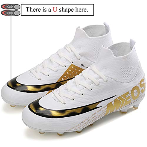 LIANNAO Unisex-adult High-Top Spikes Soccer Professional Athletics Competition Football Boots, White, 6.5 UK
