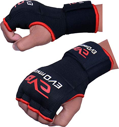 EVO Fitness Elasticated GEL Inner Gloves Boxing Bag Hand Wraps MMA Grappling UFC (Large/XL)