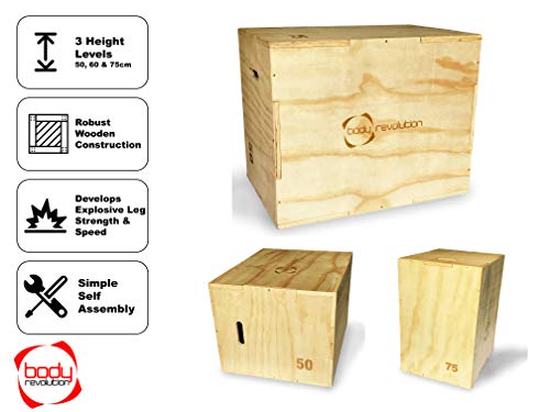 Body Revolution Wooden Plyo Box - 3in1 Heights - 50cm, 60cm and 75cm (20