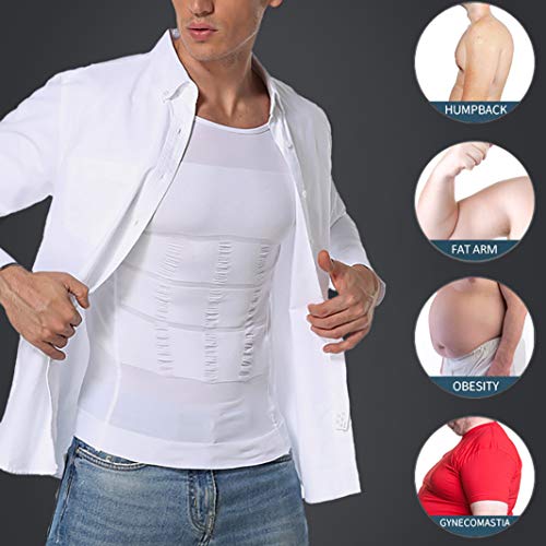 NonEcho Men's Body Shaper Slimming Shirt Compression Baselayer Long Sleeve T-Shirts Tank Top Shapewear - white - L
