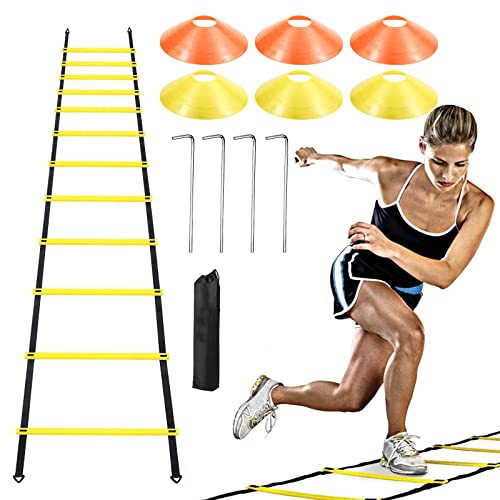 GOOHOME Sport Speed Training Set 6M 12 Rung Agility Ladder Speed Ladder Football Training Equipment with 12 Disc Cones 4 Nail and a Carry Bag for Football Tennis Footwork and Boxing Training