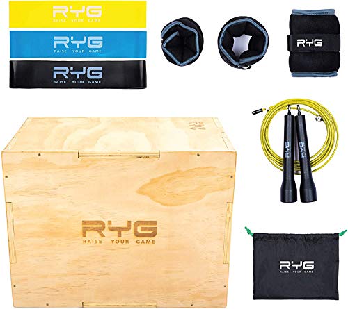 Raise Your Game Wood Plyometric Box Workout Set, Plyo Jump Training, Agility, MMA, and Basketball Conditioning (20x24x30)