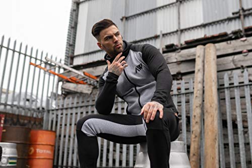 Aspire Wear Mens Tech Tracksuit Hoodie and Bottoms Set Gym Fitness Track Suit Active Sport Stretch Slim Fit Top with Joggers (Black and Grey, S)