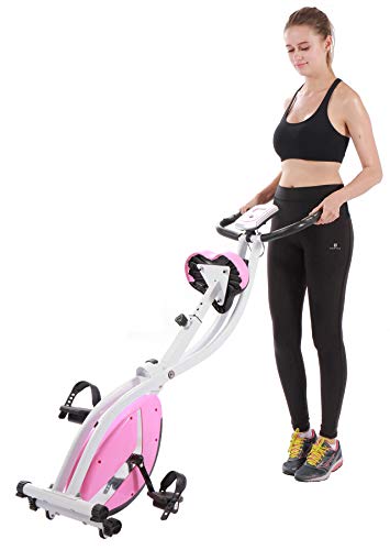 YYFITT Basic Foldable Fitness Exercise Bike with 16 Level Resistance, Countdown Exercise Monitor, Phone/Tablet Holder and Hand Pulse for Home Use (Pink) - Gym Store | Gym Equipment | Home Gym Equipment | Gym Clothing