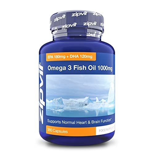 Omega 3 Fish Oil 1000mg, 360 Softgel Capsules. 12 Months Supply. EPA 180mg DHA 120mg. Supports Heart, Brain Function and Eye Health.