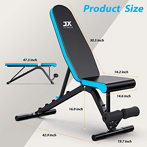 JX FITNESS Adjustable Weight Bench Incline Decline Flat Workout Bench 90 Degree Upright Home Training Sit up Gym Bench