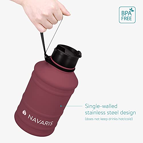 Navaris Stainless Steel Water Bottle - 2.2 Litre Large Metal Sports, Camping, Gym Canteen for Drinking Water, Liquid, Drinks